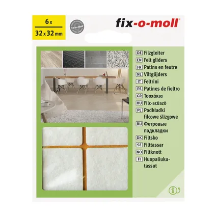 Fix-O-Moll meubelviltglijders zelfklevend wit 32x32mm 6 st 2