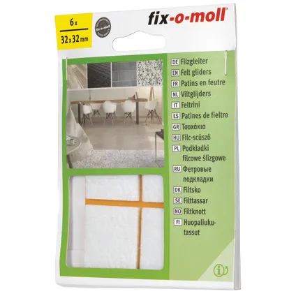 Fix-O-Moll meubelviltglijders zelfklevend wit 32x32mm 6 st 4