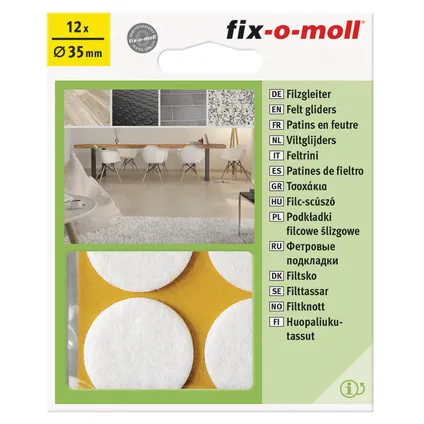 Fix-O-Moll meubelviltglijders zelfklevend wit 35mm 12 st 2