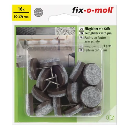 Fix-O-Moll meubelviltglijders met nagel bruin 24mm 16 st 2