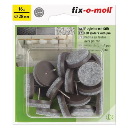 Fix-O-Moll meubelviltglijders met nagel bruin 28mm 16 st 2