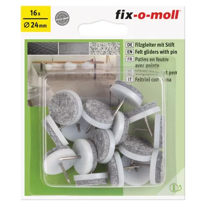 Fix-O-Moll meubelviltglijders met nagel wit 24mm 16 st 2