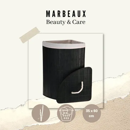 MARBEAUX Wasmand met Deksel Hoekvormig Zwart 35x35x60 cm Bamboe 6