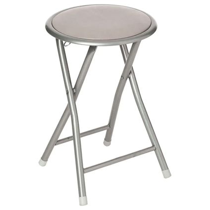 5five Bijzet krukje/stoel - Opvouwbaar - zilver/taupe - 46 cm