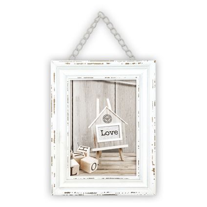 Zep Fotolijstje - wit met ophangketting - hout - foto van 20 x 30 cm