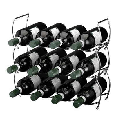 Wijnrek - zilverkleurig - 3-delig - stapelbaar - voor 12 flessen