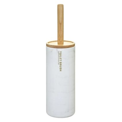 5five Toiletborstel met houder - rond - wit marmer patroon - 38 cm