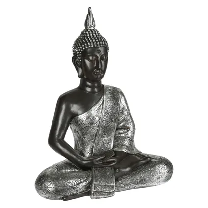 Atmosphera Boeddha beeld - binnen/buiten - polyresin - 63 cm - zilver
