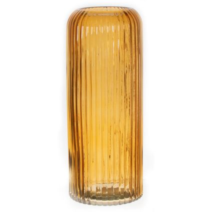Bellatio Design Vaas - okergeel - transparant glas - D10 x H25 cm