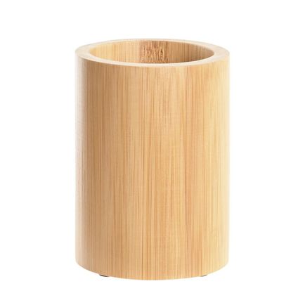 Items Badkamer tandenborstel houder/beker - bamboe hout - 8 x 11 cm