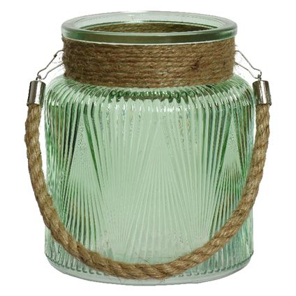 Lumineo Windlicht - groen - glas - kaarshouder - D14 x H16 cm