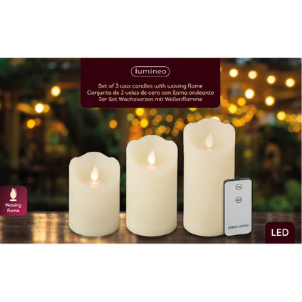LED kaarsen - 3 stuks - creme wit - met afstandsbediening