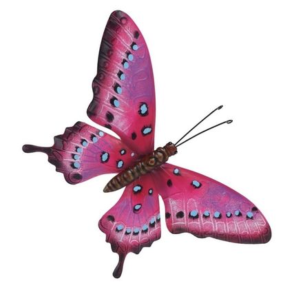 Tuindecoratie muurvlinder - roze en lichtblauw - metaal - 44 cm