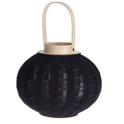 H&S Collection Lantaarn - hout met stof - zwart - 21 cm