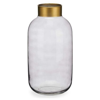 Giftdecor Vaas - glas - transparant grijs met goud - 14 x 30 cm