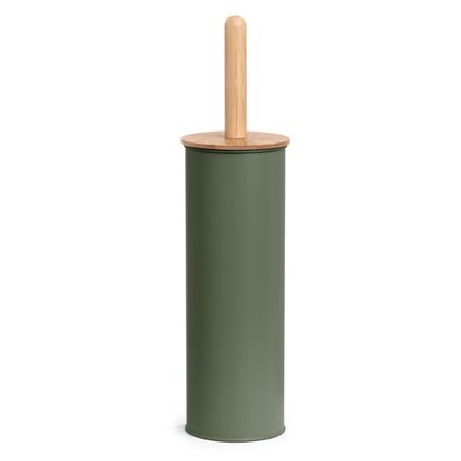 Zeller WC/Toiletborstel in houder - bamboe hout - groen - H38xD10 cm