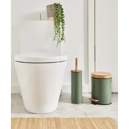 Zeller WC/Toiletborstel in houder - bamboe hout - groen - H38xD10 cm 2