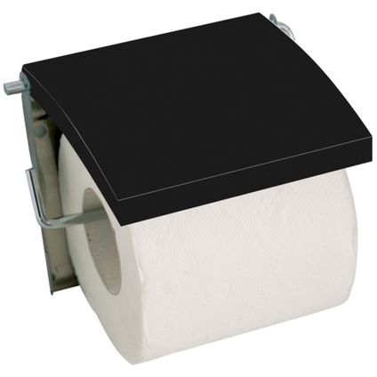 MSV Toiletrolhouder wand/muur - Metaal/mdf hout klepje - zwart