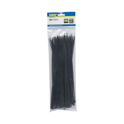 Kinzo Tiewraps-kabelbinders - 100 stuks - zwart - 30 cm