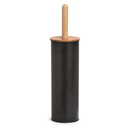 Zeller WC/Toiletborstel in houder - bamboe hout - zwart - H38xD10 cm