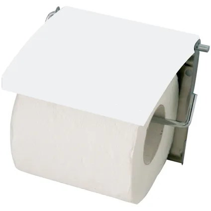 MSV Toiletrolhouder wand/muur - Metaal/MDF hout klepje - ivoor wit 2