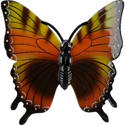 Decoris Muurvlinder - geeloranje - tuindecoratie - kunststof - 24 cm
