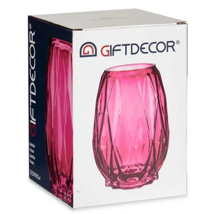 Giftdecor - Bloemenvaas - luxe decoratie glas - roze - 13 x 19 cm 3