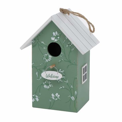 Boltze Vogelhuisje - groen met wit - houten nestkastje - 22 cm