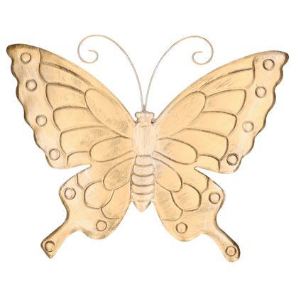 Muurvlinder - goudkleurig - metaal - tuindecoratie - 39 cm