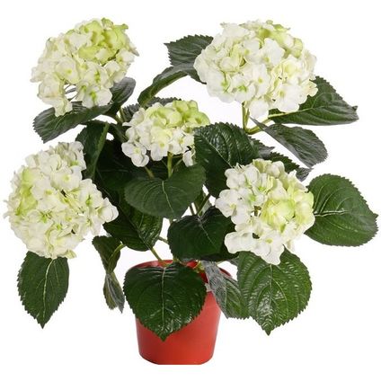 Kunstplant Hortensia - wit met groen - 36 cm