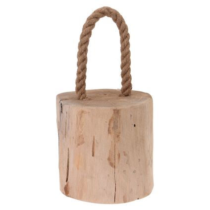 Deurstopper - teak hout - met draagtouw - ca 1 kg - 14 cm