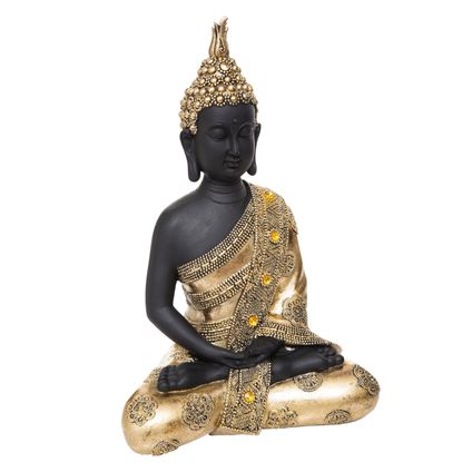 Atmosphera Boeddha beeld - binnen/buiten - polyresin - 34 cm - goud