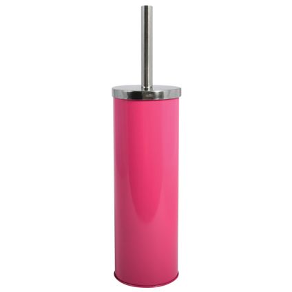 MSV Toiletborstel in houder/wc-borstel - metaal - fuchsia roze - 38 cm