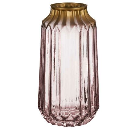 Giftdecor Vaas - glas - transparant roze met goud - 13 x 23 cm