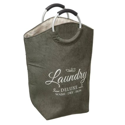 5Five Wasmand XXL wasgoed zak met hengsels - olijfgroen - 35 liter