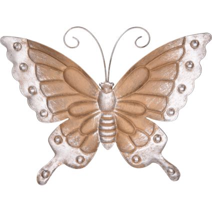 Tuindecoratie vlinder - metaal - lichtbruin - 29 x 24 cm