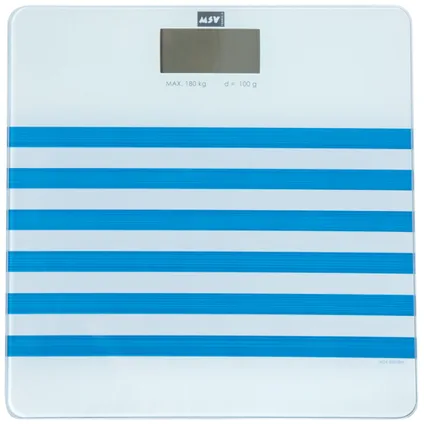 MSV Personen weegschaal - wit/blauw - glas - 29 x 29 cm - digitaal