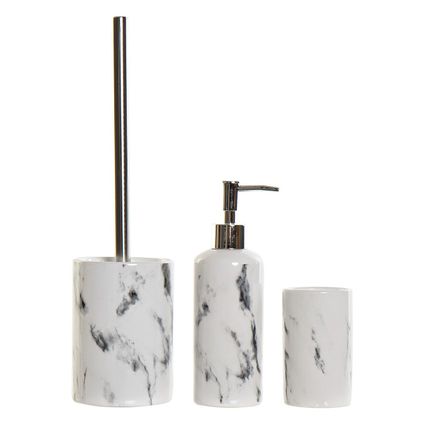 Badkamerset 3-delig - marmer look - wit steen - toiletborstel - zeel - beker