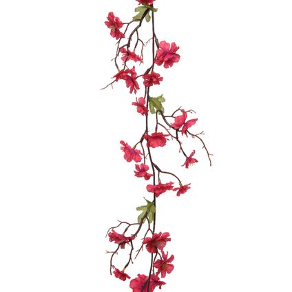 Everlands Kunstbloem/bloesem takken slinger - fuchsia roze - 187 cm
