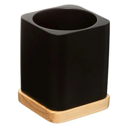 Toiletborstel/WC-borstel in houder - zwart - 36 x 9 cm - bamboe 3