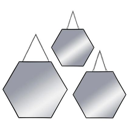 Atmosphera Wandspiegel set - 3 st - hexagon - zwart - metaal