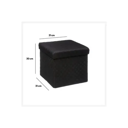 5Five Poef/Hocker/opbergbox - zwart - polyester/mdf - 31 x 31 cm 3