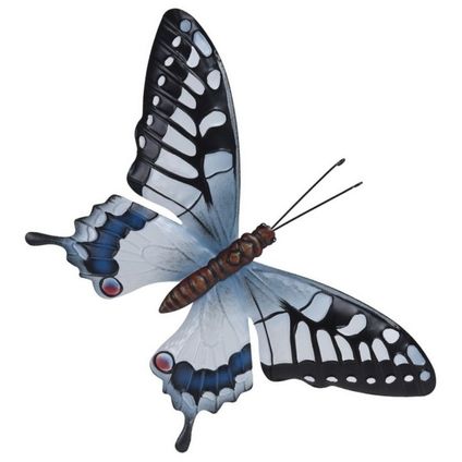 Tuindecoratie vlinder - grijsblauw en zwart - metaal - 44 x 31 cm