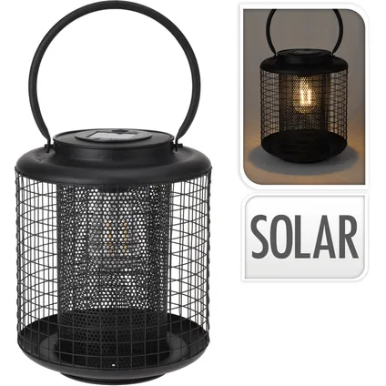 Excellent houseware Lantaarn - solar - LED - rond - zwart - 22 cm 2