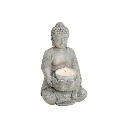 Boeddha beeld - grijs - met waxinelichthouder - 14 cm