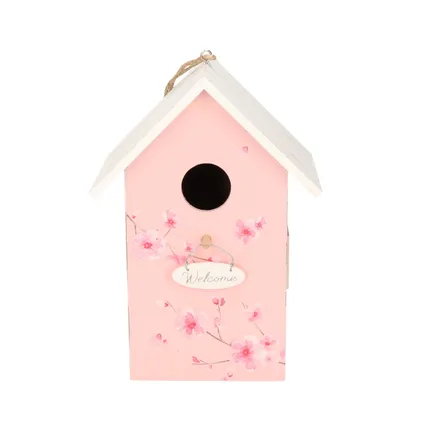 Boltze Vogelhuisje - roze met wit dak - hout nestkastje - 22 cm 2