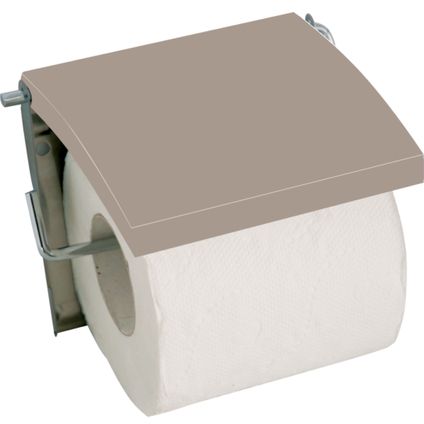 MSV Toiletrolhouder wand/muur - Metaal/MDF hout klepje - beige