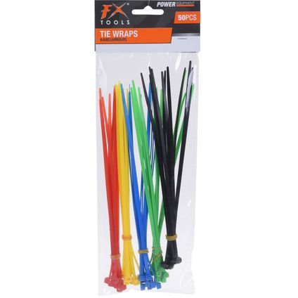 Tiewraps-kabelbinders - 50 stuks - diverse kleuren - 20 cm