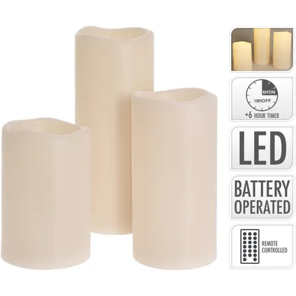 LED kaarsen Stompkaarsen - 3x stuks - ivoor wit - afstandsbediening 2