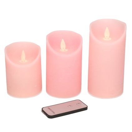 Anna's Collection Stompkaars - 3 stuks - roze - LED kaarsen
